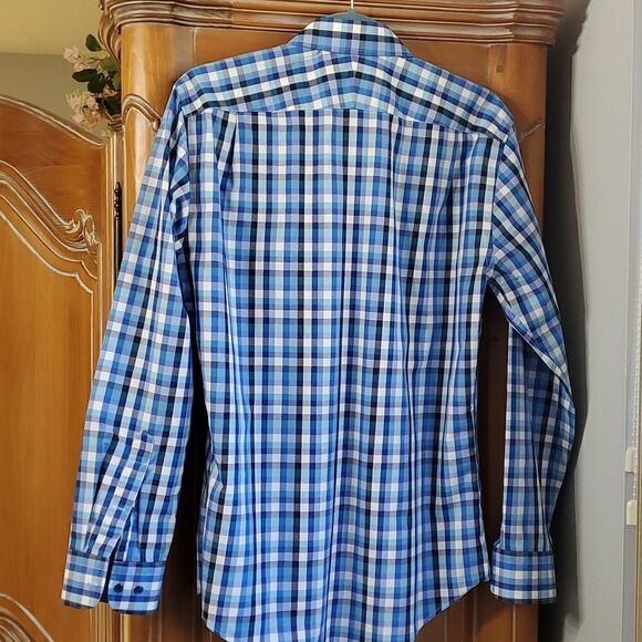 NORSTROM mens dress‎ shirt blue plaid. Trim fit size 15. Great condition. - Picture 5 of 9